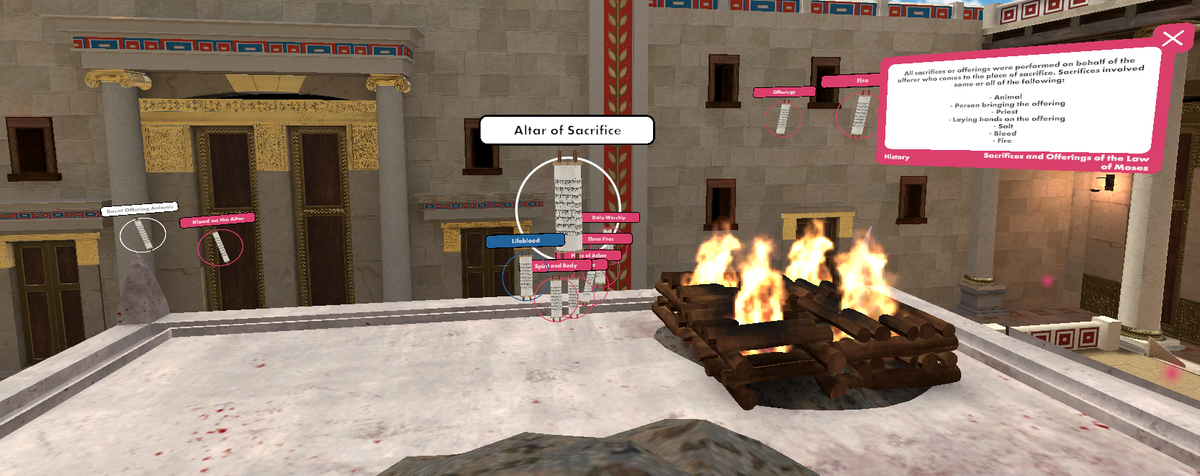 Altar area of Herod's Temple in VR with pop-up learning panels