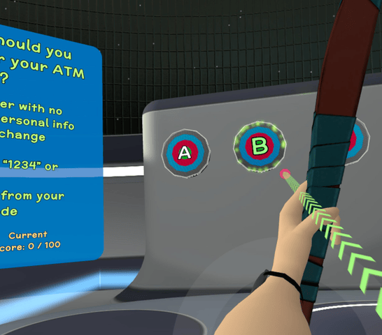 Student answering a quiz question about ATMs in the KreditVerse VR lesson