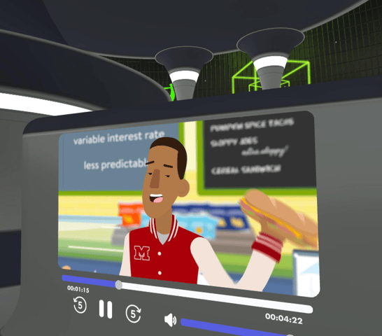 Video lesson inside the KreditVerse financial literacy VR experience