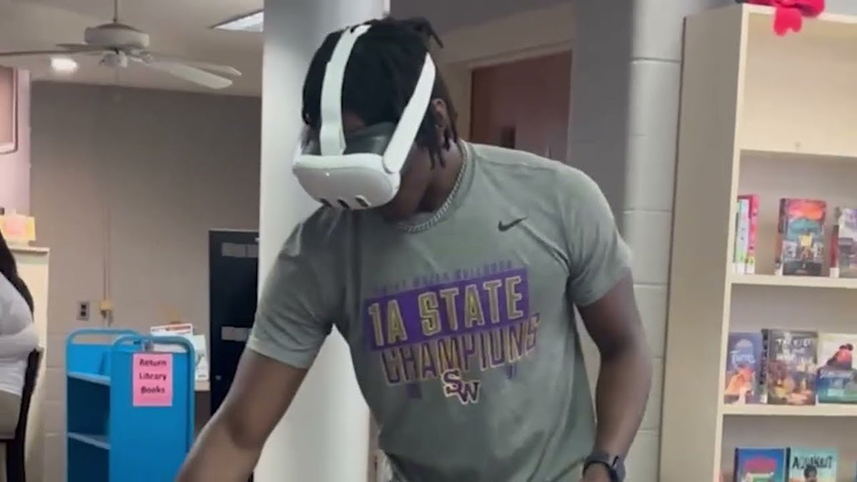 A student using a Meta Quest headset in a Marengo County CTE class