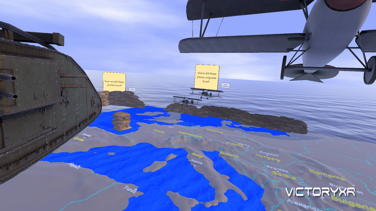 3D world map with aircraft in a VXRLabs history experience
