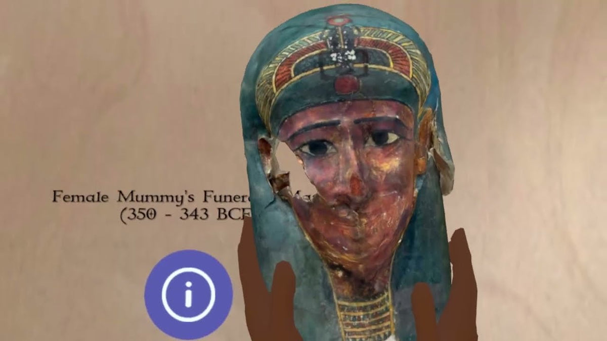 A 3D scan of a mummy mask in a virtual museum