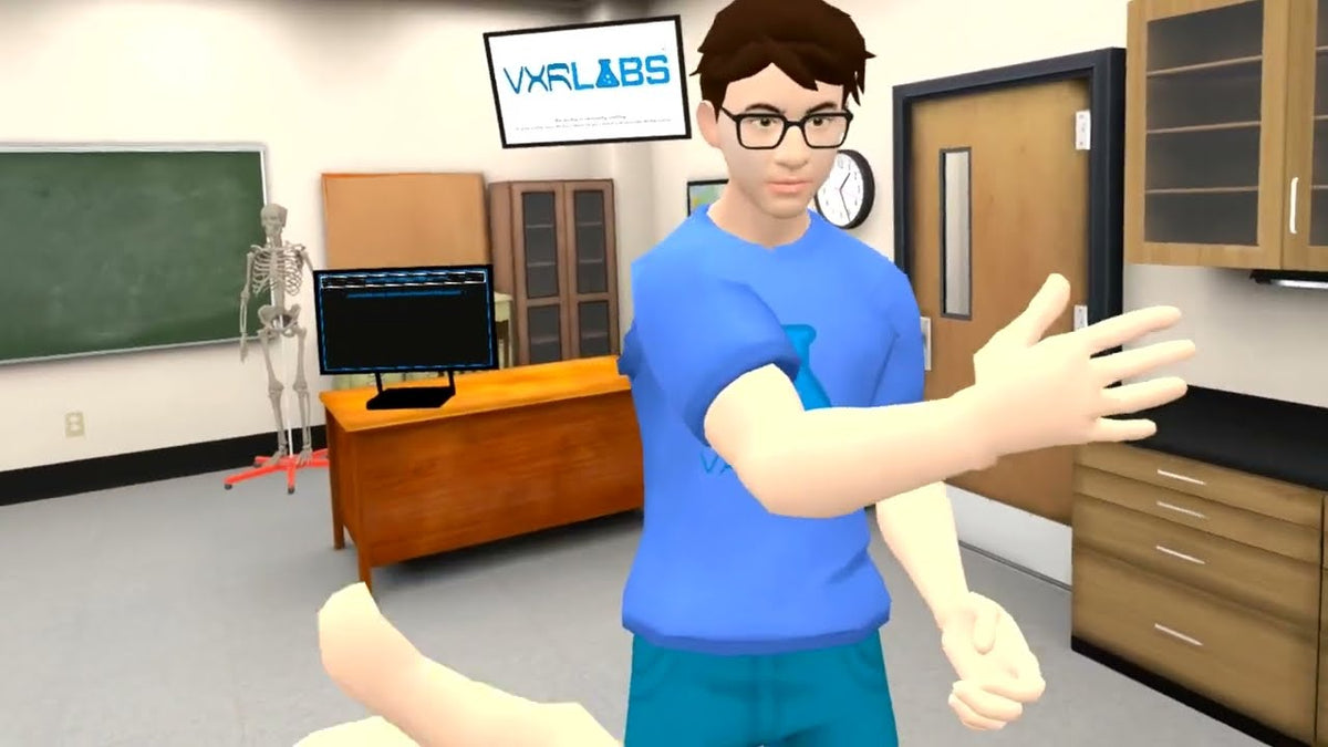 A VXRLabs avatar in a virtual classroom