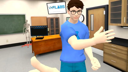 A VXRLabs avatar in a virtual classroom